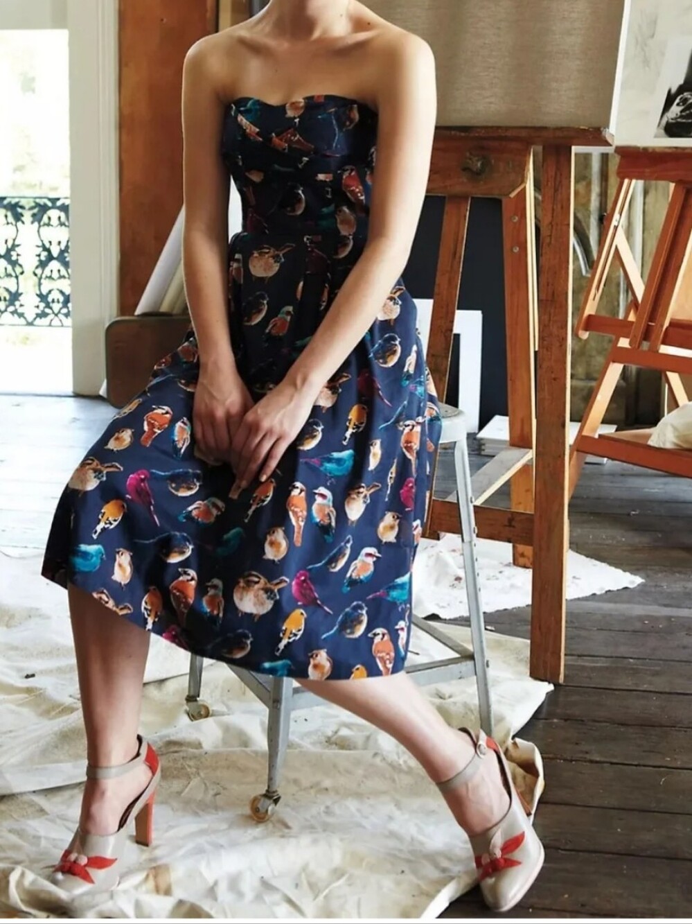 Maeve Native Birds Strapless Dress Size 14